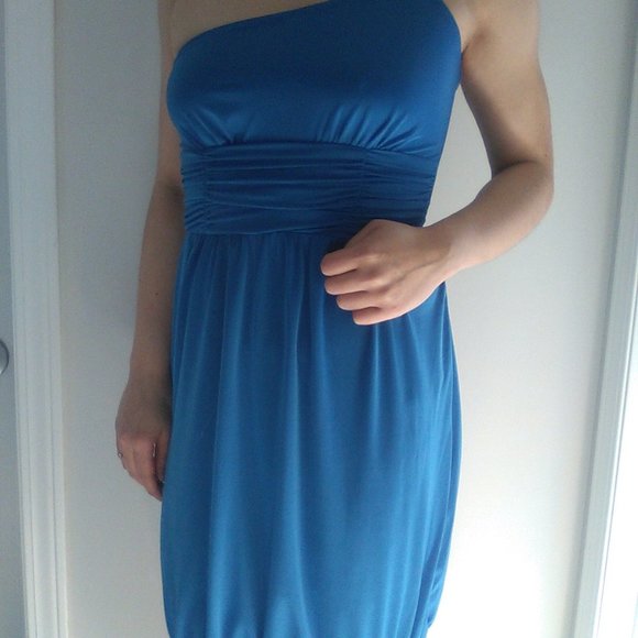 Blue Ruched Chain One Shoulder Dress - Picture 7 of 12